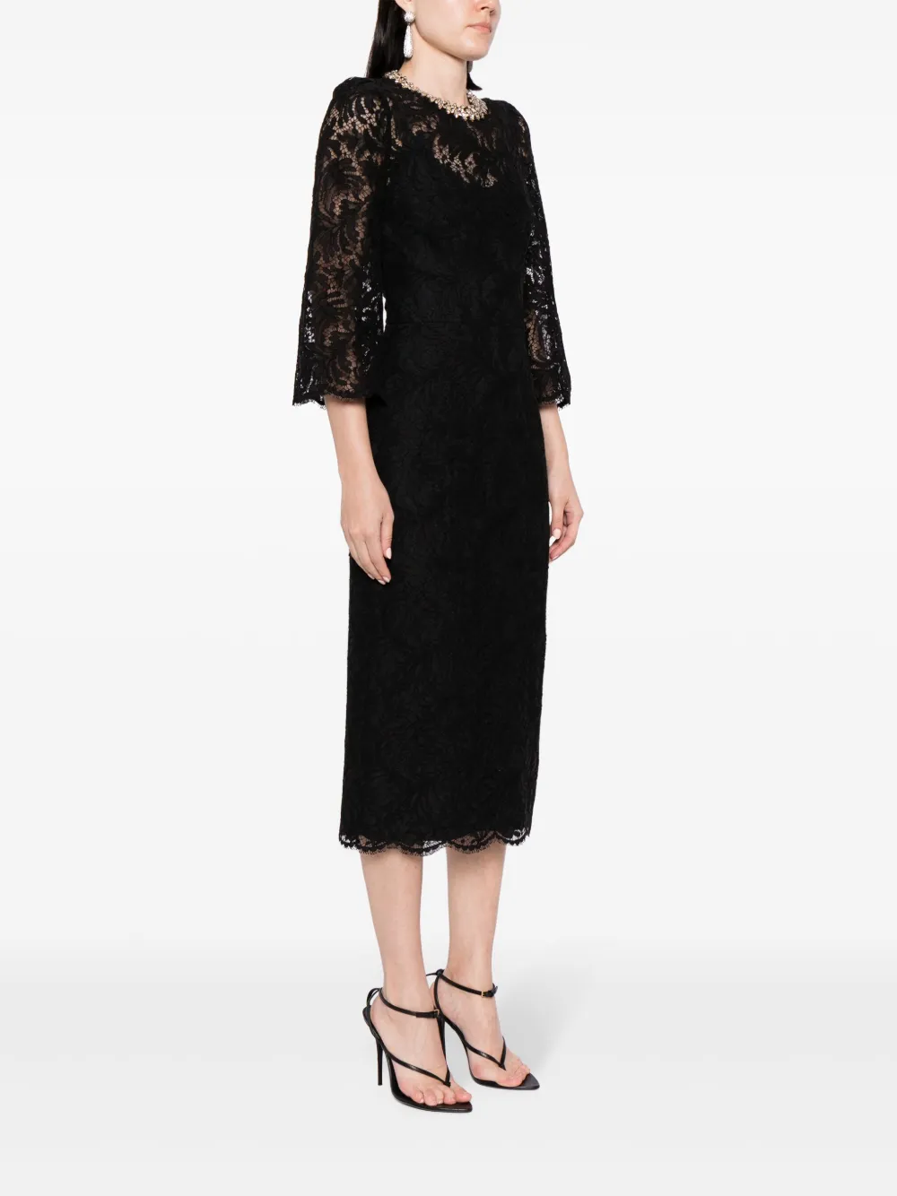 Jenny Packham Kanten midi-jurk Zwart