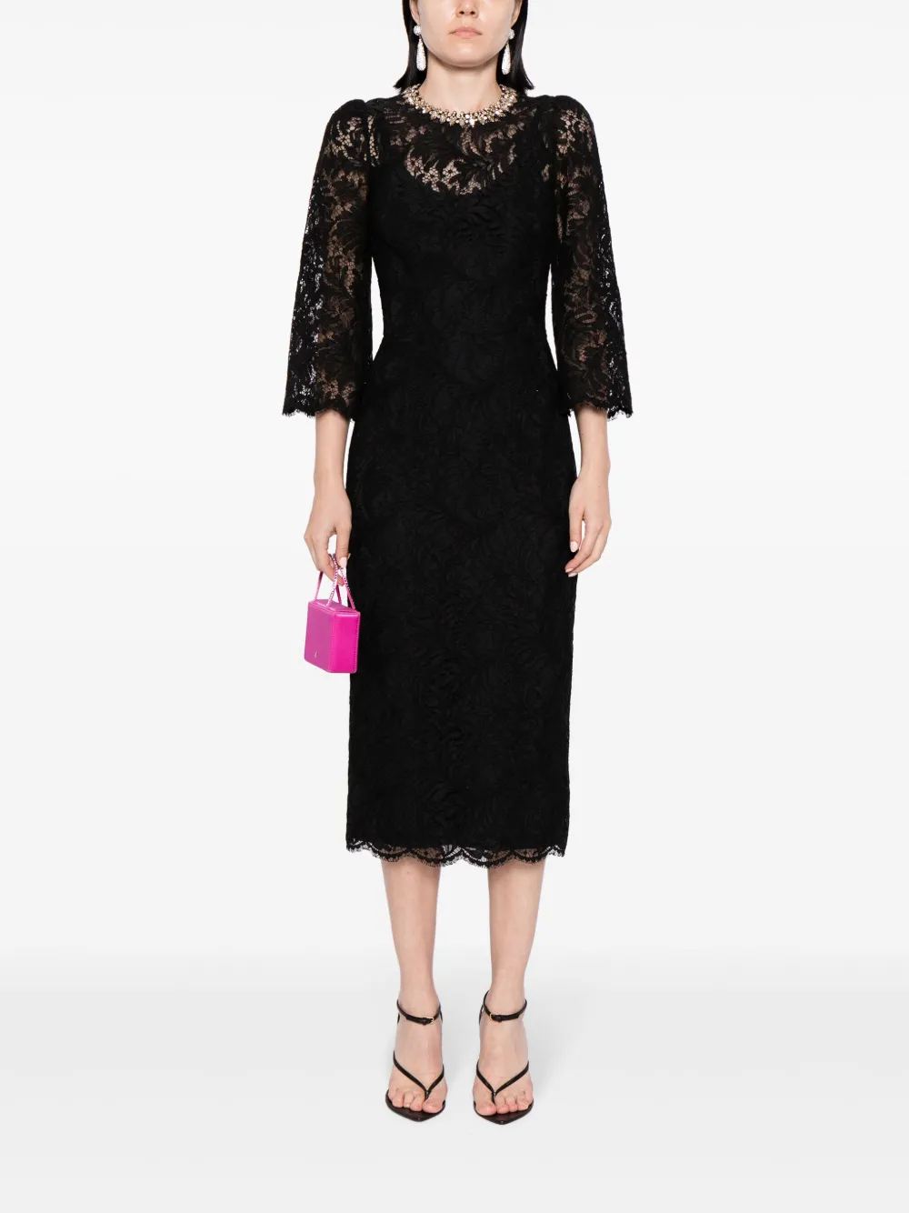 jennypackham Jenny Packham Kanten midi-jurk - Zwart