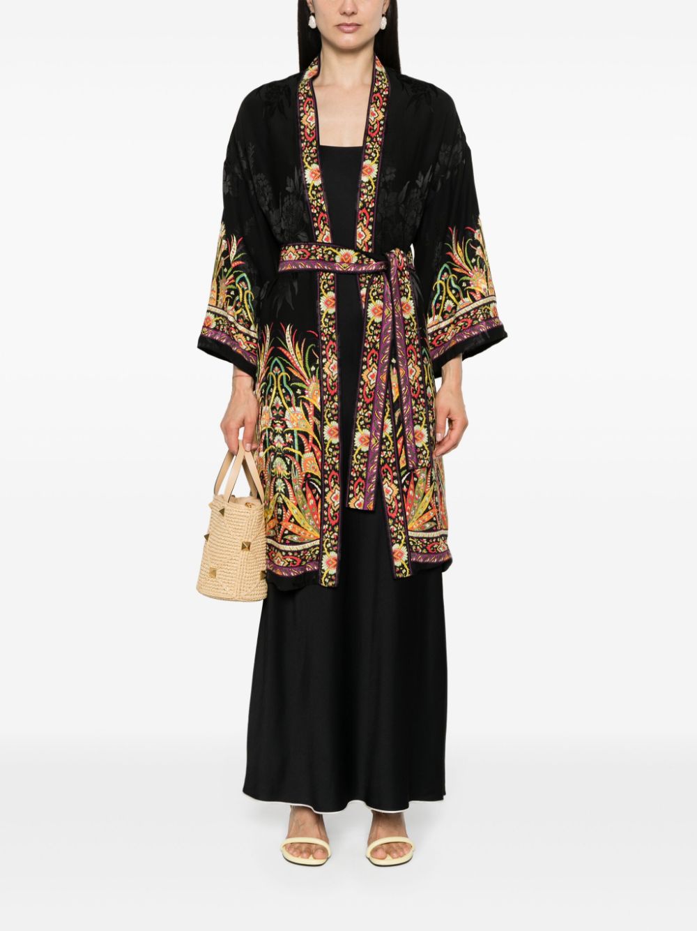 ETRO floral-print belted midi coat - Zwart