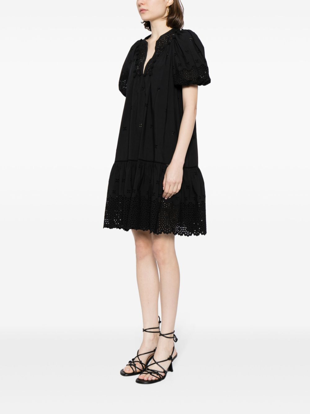 Ulla Johnson Mini-jurk met pofmouwen Zwart