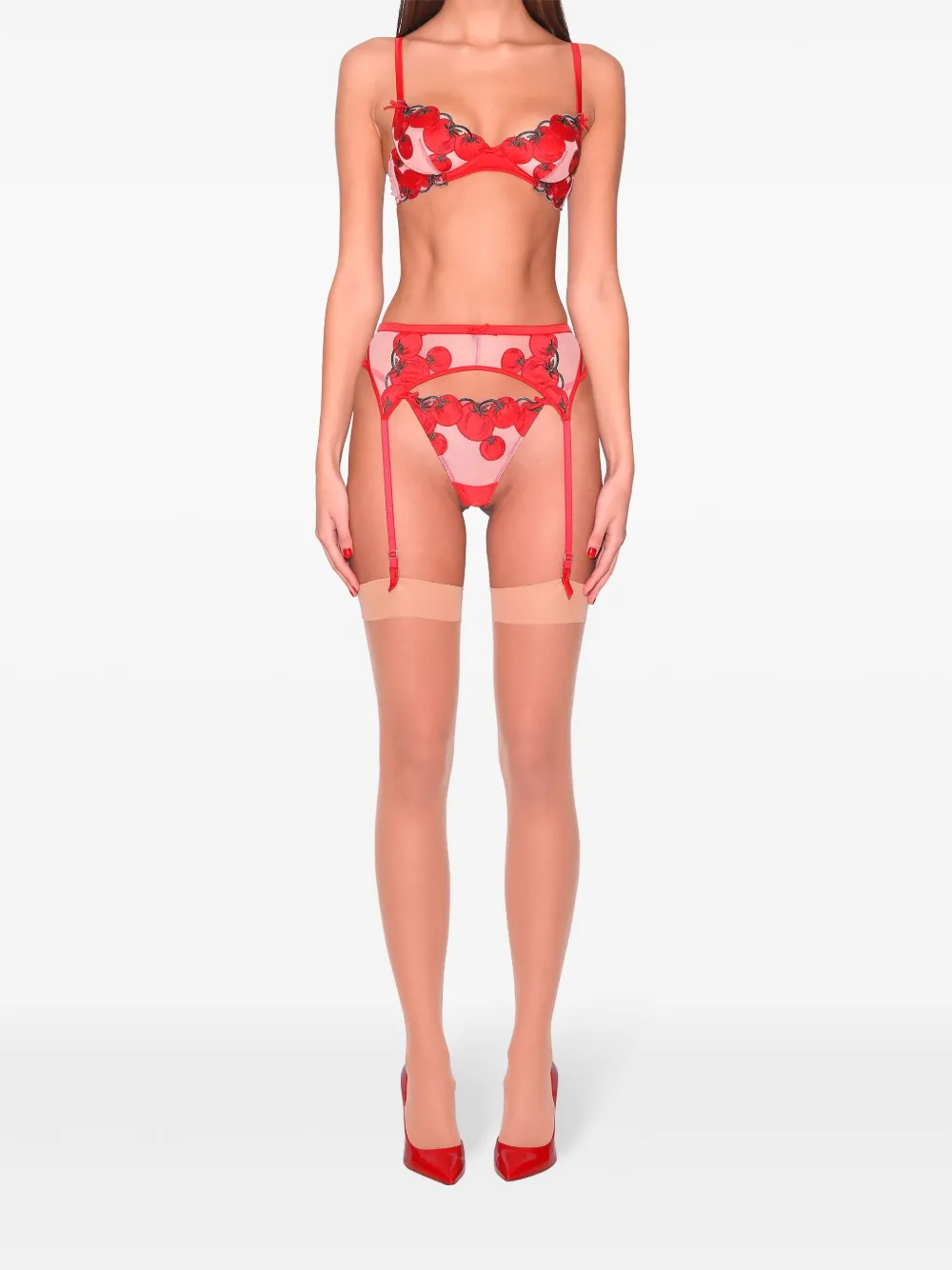 Fleur Du Mal Lily Embroidered Garter Belt In Red