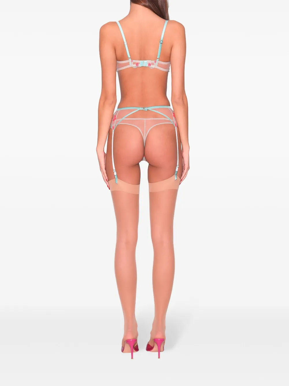 Shop Fleur Du Mal Rose And Vine Embroidered Balconette Bra In Blue