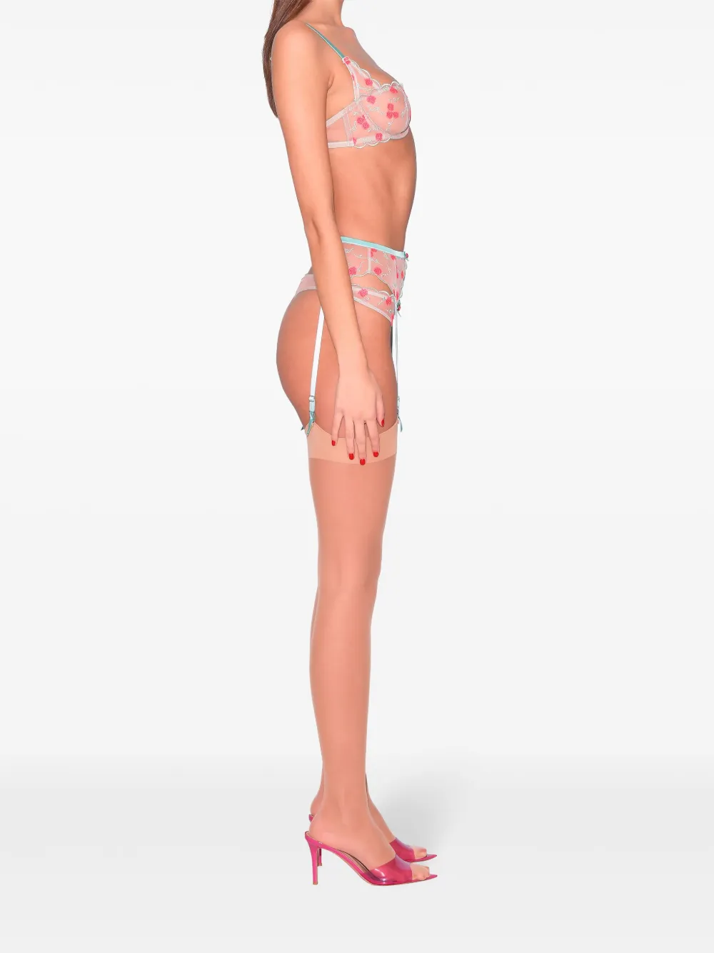 Shop Fleur Du Mal Rose And Vine Embroidered Balconette Bra In Blue