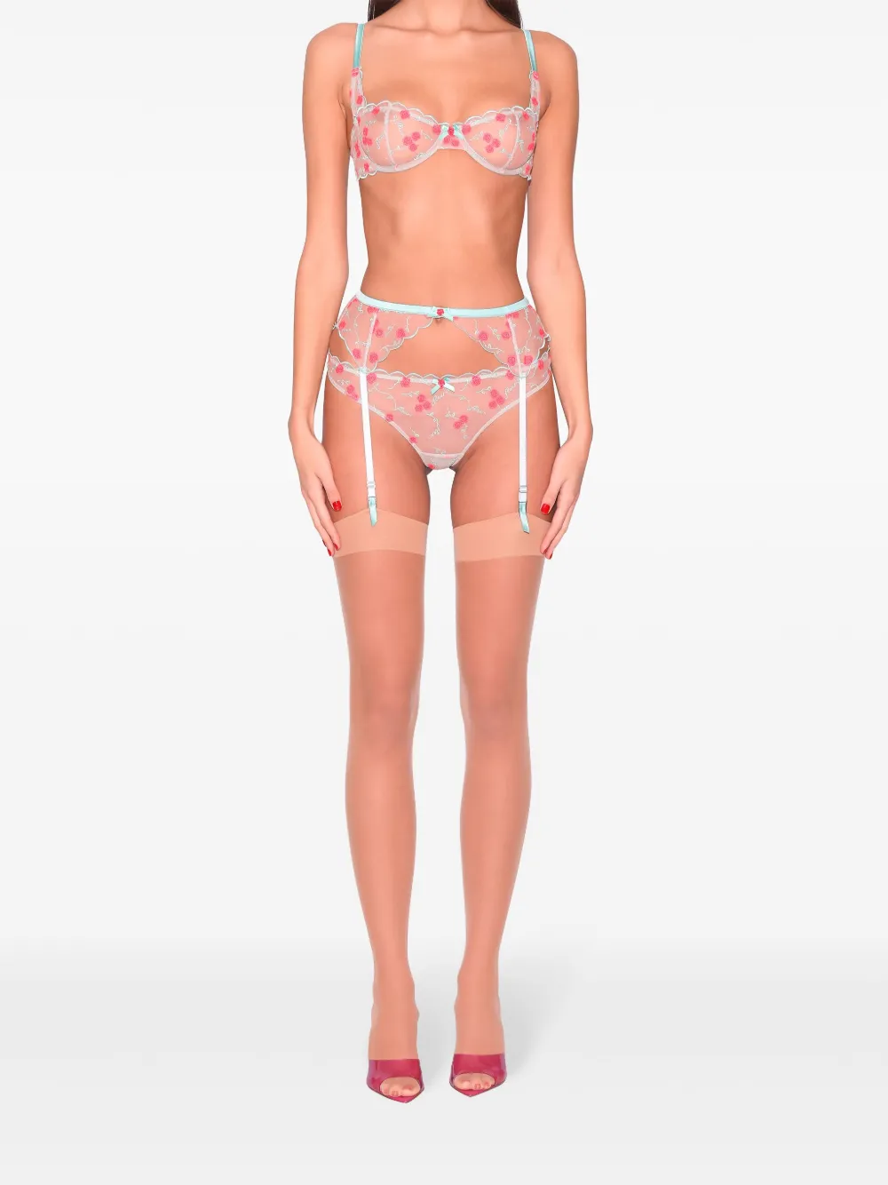 Shop Fleur Du Mal Rose And Vine Embroidered Balconette Bra In Blue