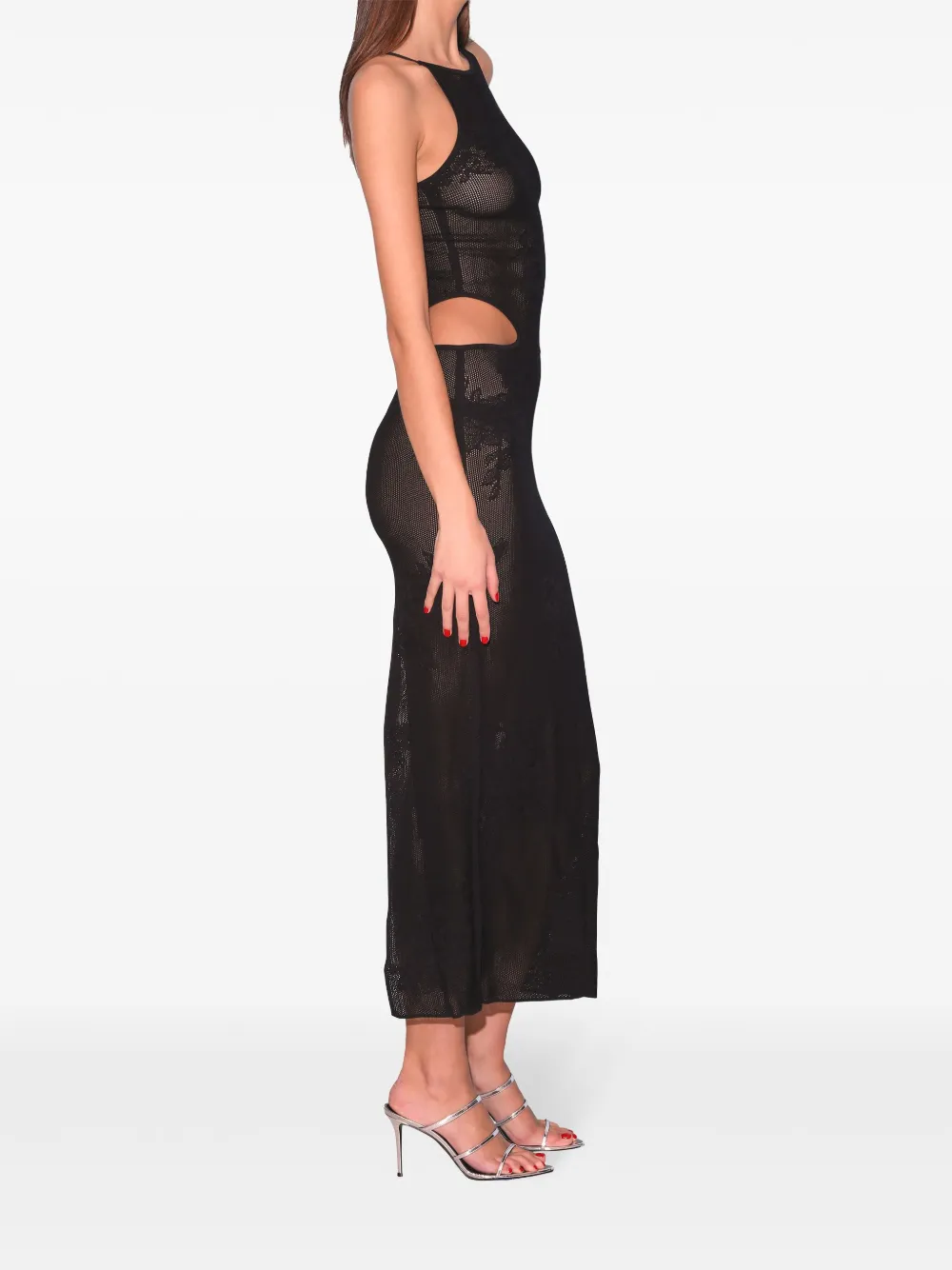 Fleur Du Mal Lace Pointelle Cutout Maxi Dress In Black
