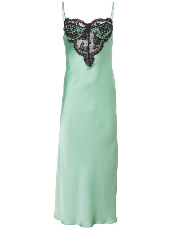 Fleur Du Mal Frankie Lace Cupped Slip Dress | Green | FARFETCH