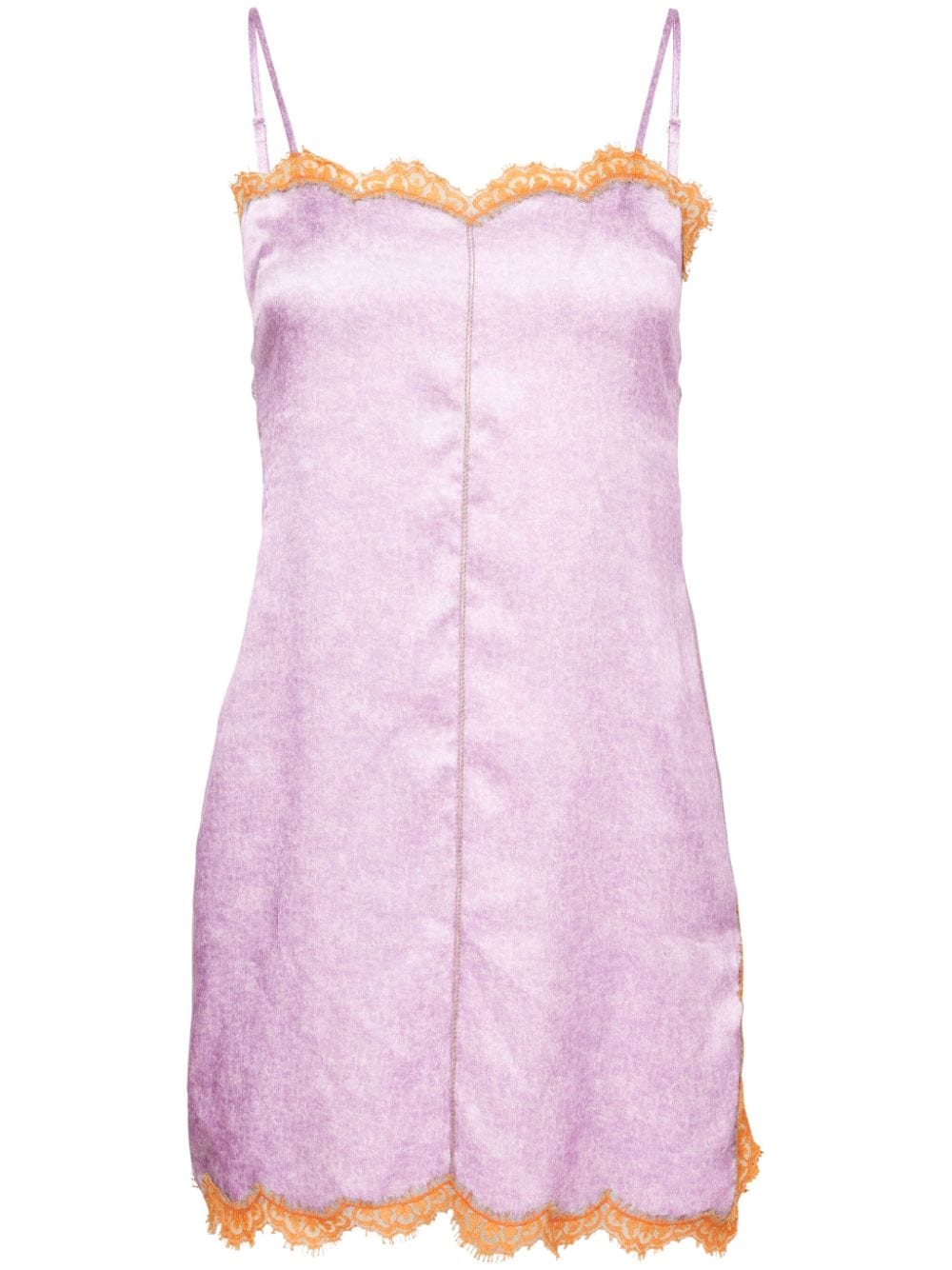 Shop Fleur Du Mal Lace-trim Silk-blend Mini Dress In Purple