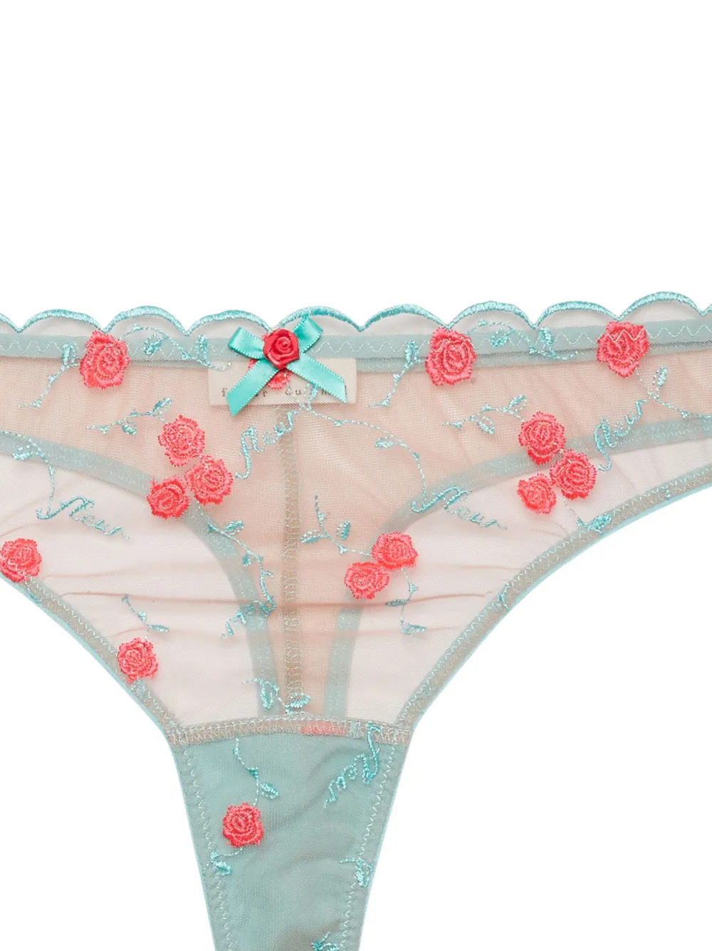 fleurdumal Fleur Du Mal String met geborduurde Rose and Vine - Blauw