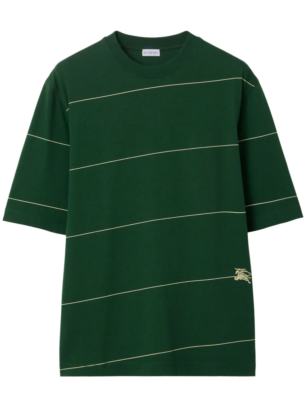 Shop Burberry Striped Cotton T-shirt In Green