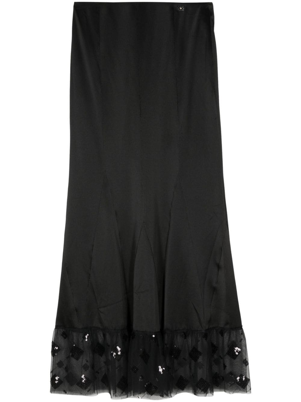 Pre-owned Chanel 2002 Mesh-hem Silk Skirt In Black