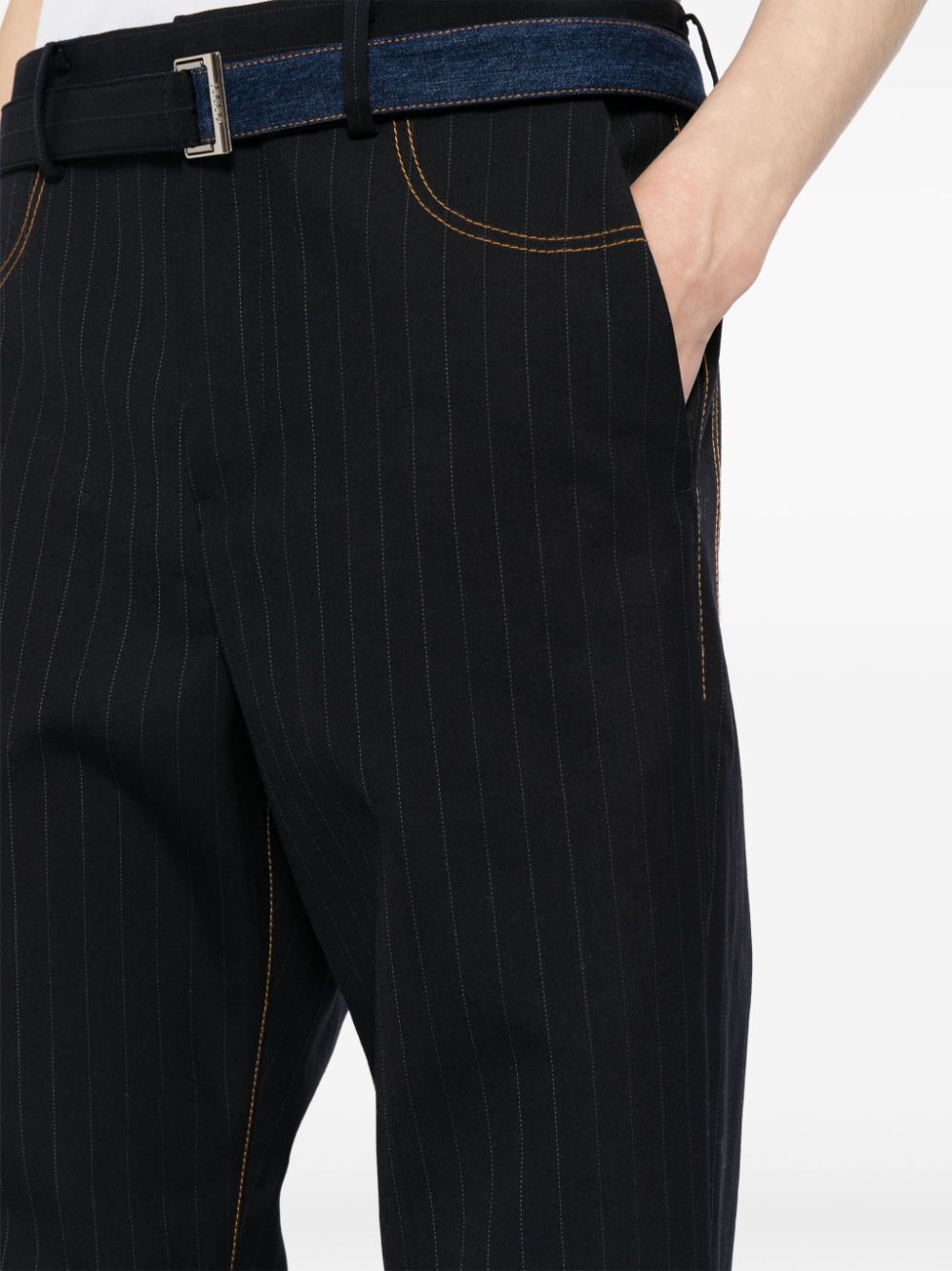 Shop Sacai Pinstriped Slim-cut Trousers In Blue