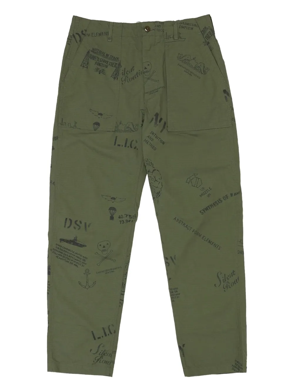 Fatigue graffiti-print trousers