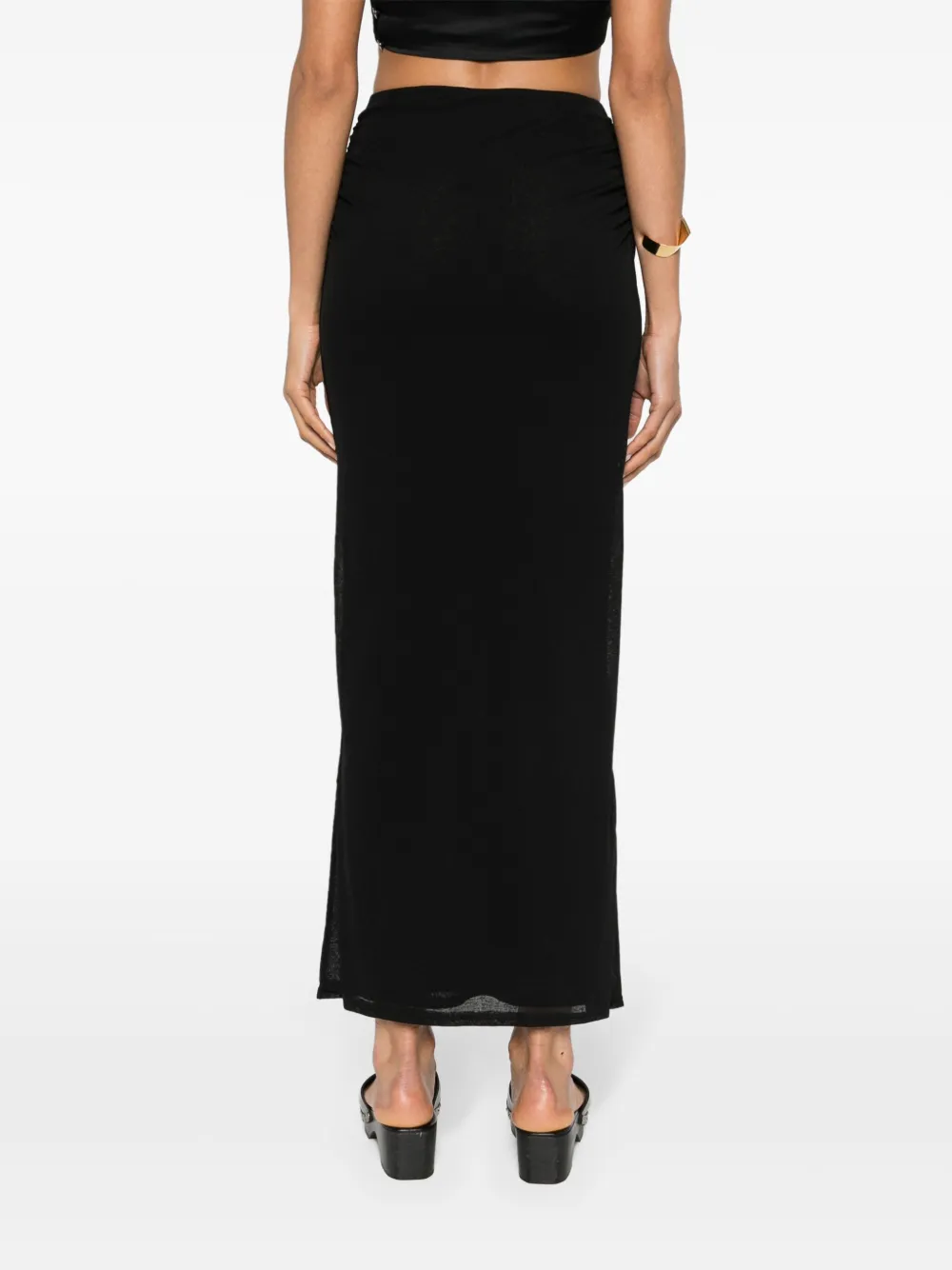 Shop Nanushka Norine Ruched Midi Skirt In Black