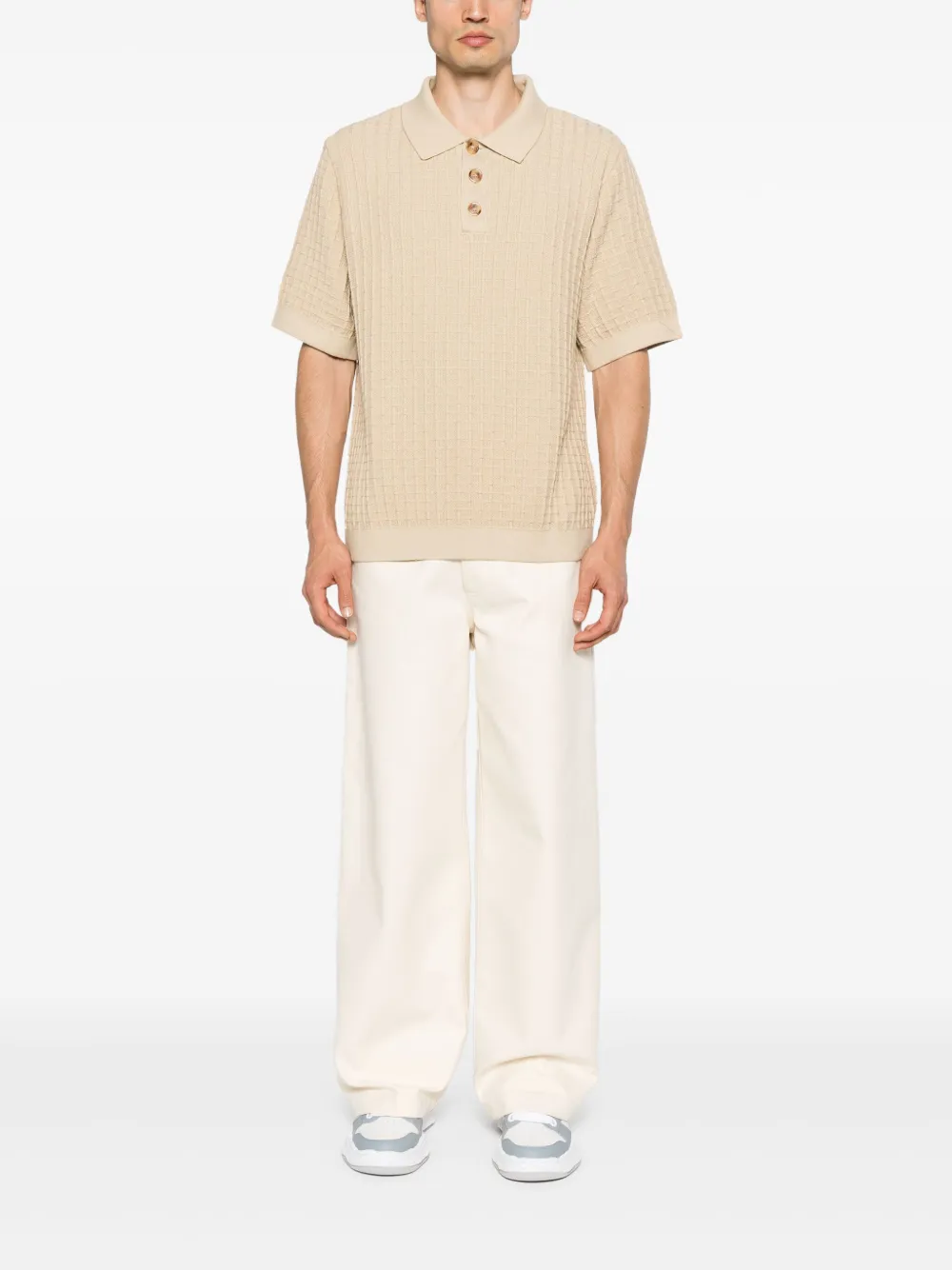 Foret Poloshirt met wafelpatroon - Beige