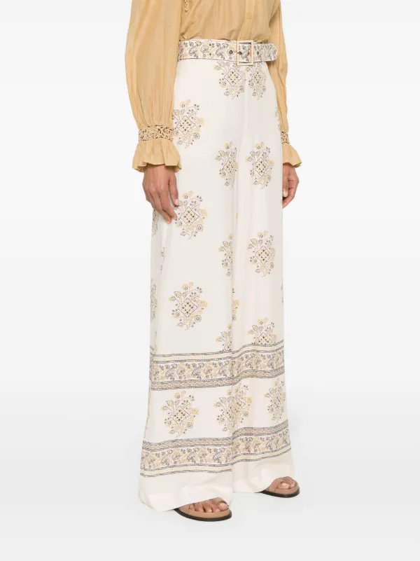 ZIMMERMANN Utility Dot Lemon-print Wide Trousers | Neutrals