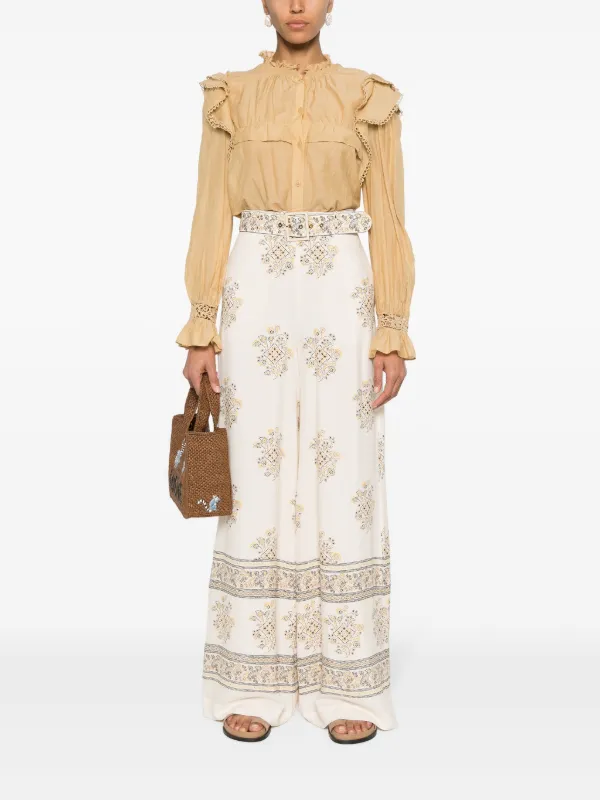 ZIMMERMANN Utility Dot Lemon-print Wide Trousers | Neutrals