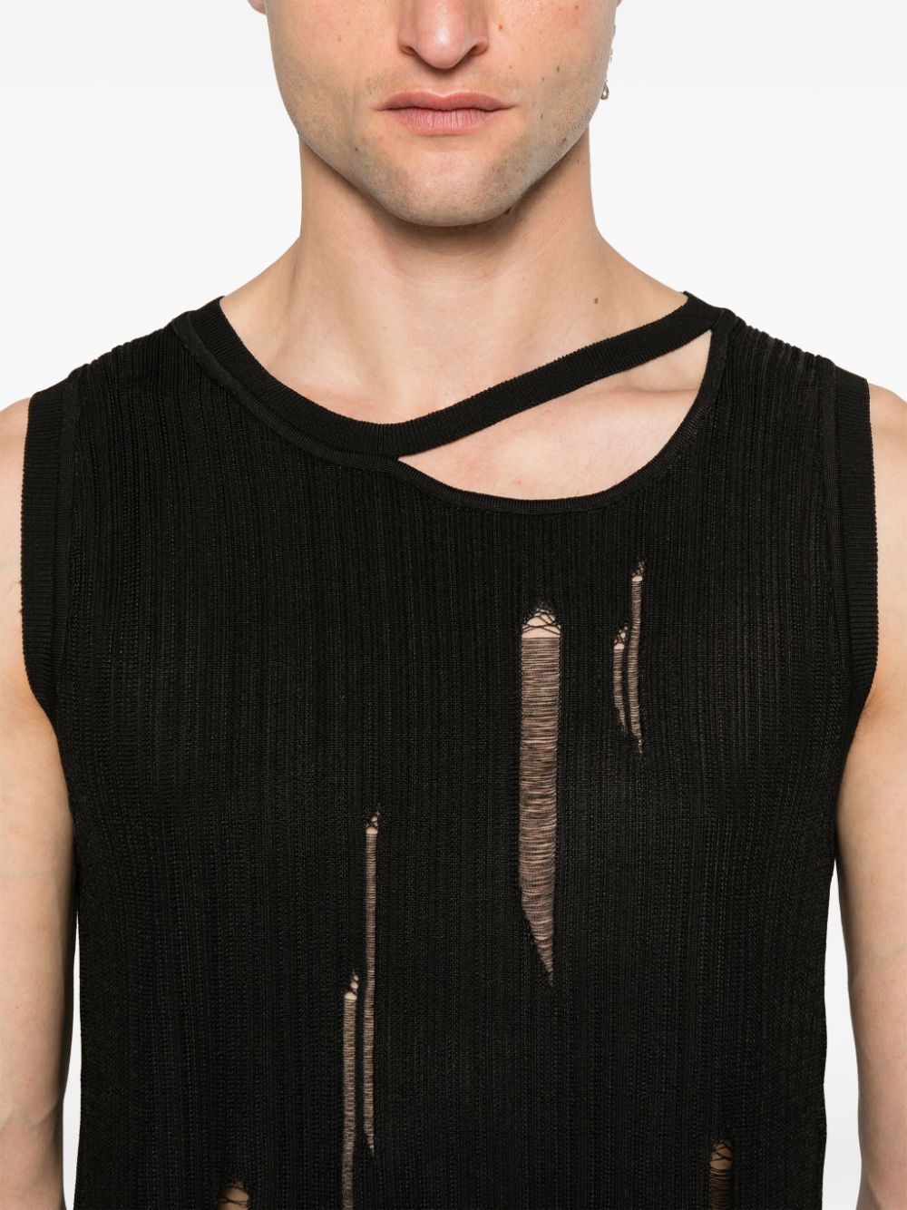 Shop Lgn Louis Gabriel Nouchi Distressed Knitted Tank Top In Black
