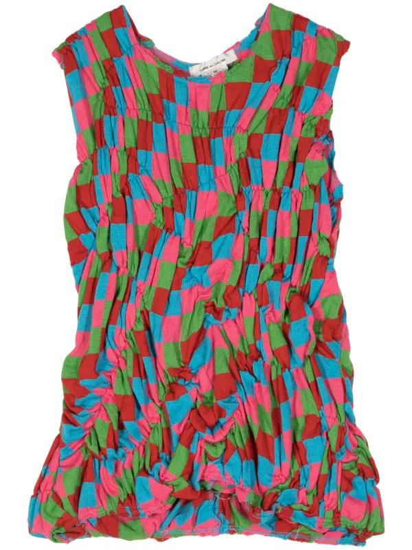 Comme des Garçons Check-pattern Ruched Top in Pink