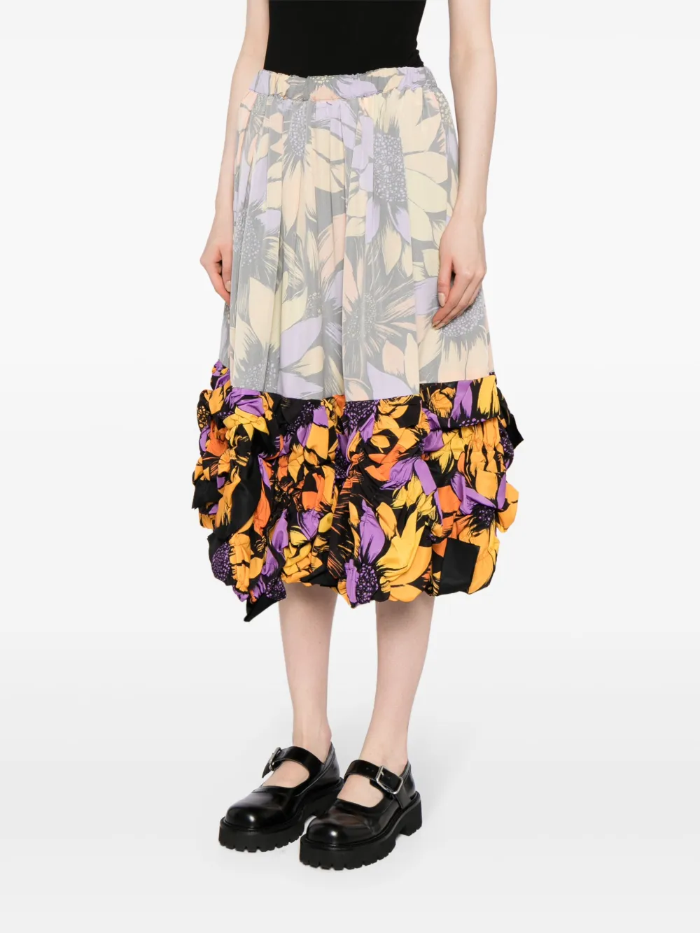 Shop Comme Des Garçons Floral-print Midi Skirt In Black