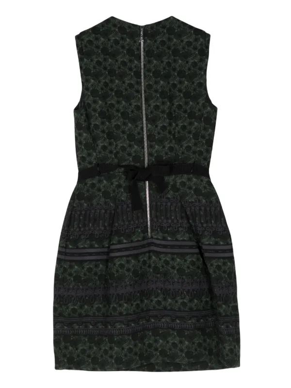 Louis Vuitton Pre Owned cord applique belted sleeveless dress women Wool Cupro 36 Green