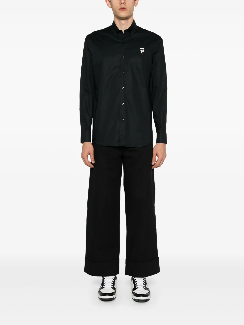 Karl Lagerfeld Katoenen overhemd met logopatch - Zwart