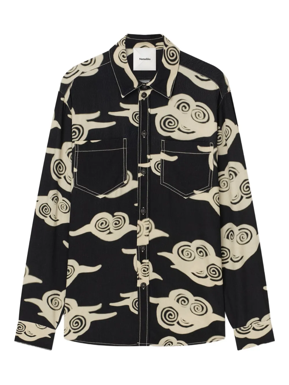 Nanushka long-sleeve cloud-print shirt | Black | Image 1