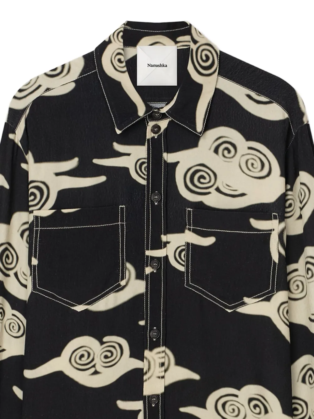 Nanushka long-sleeve cloud-print shirt - Zwart