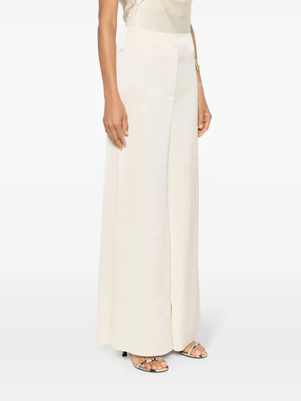 Shop Nanushka Crepe Wide Trousers In Neutrals