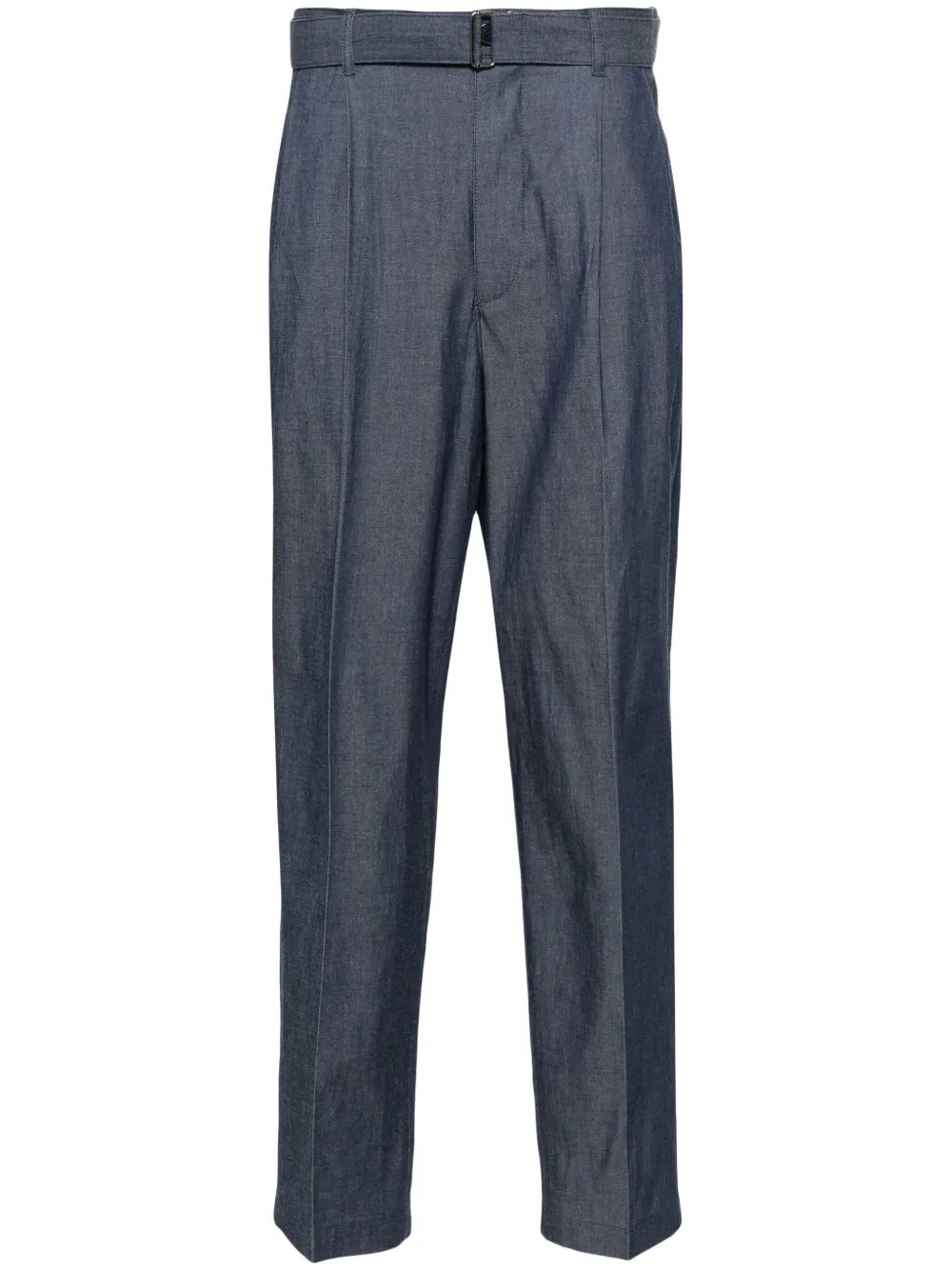 Michael Kors Belted Chambray Trousers In Blue