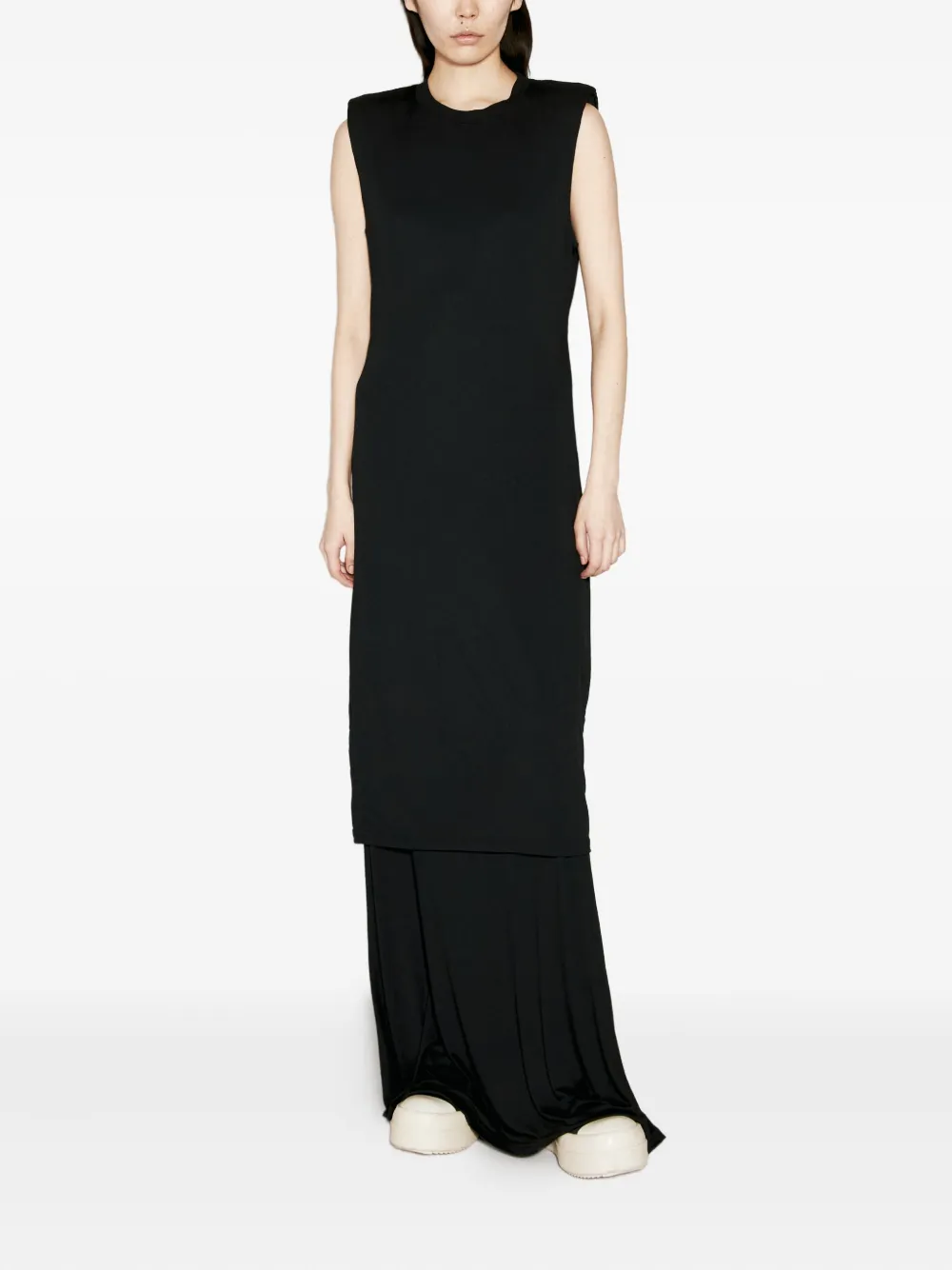 032c layered shoulder-padded maxi dress Zwart