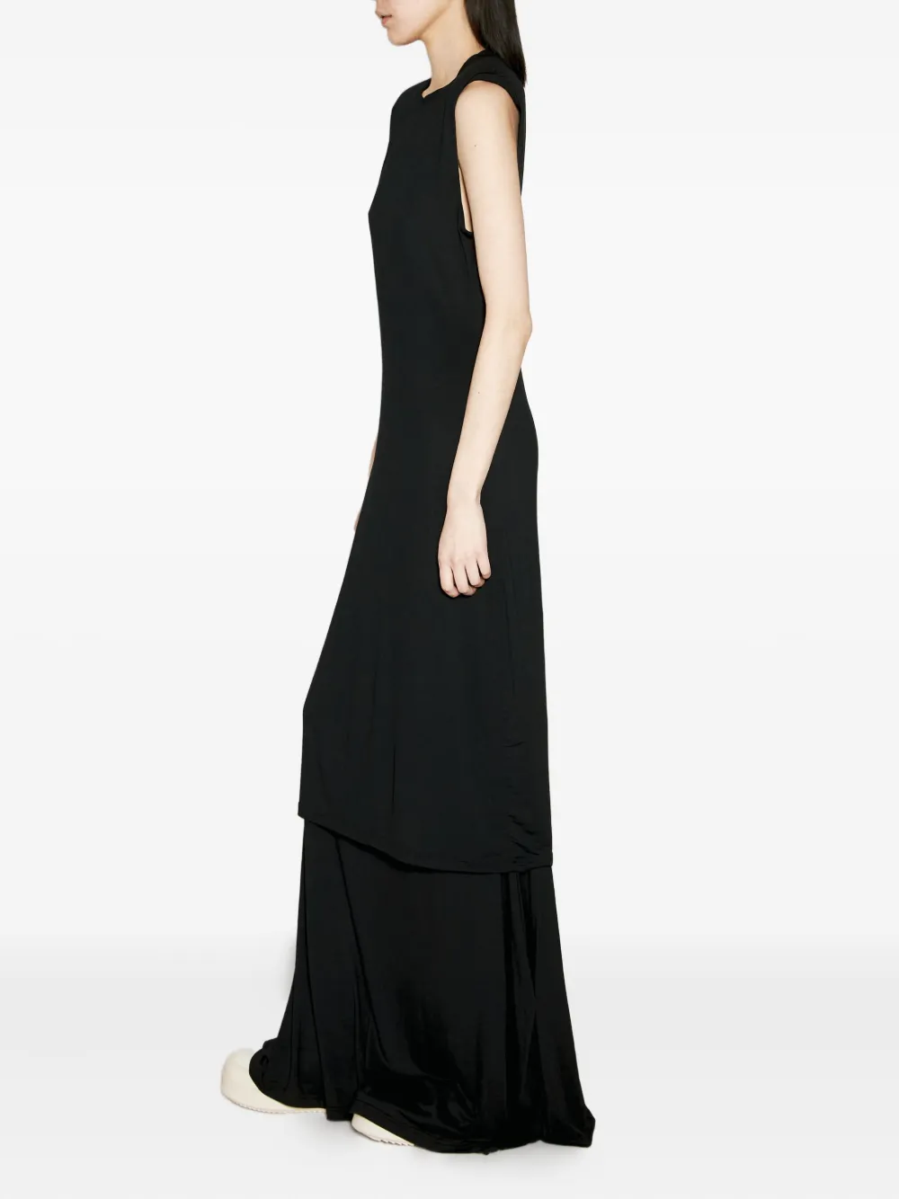 032c layered shoulder-padded maxi dress Zwart