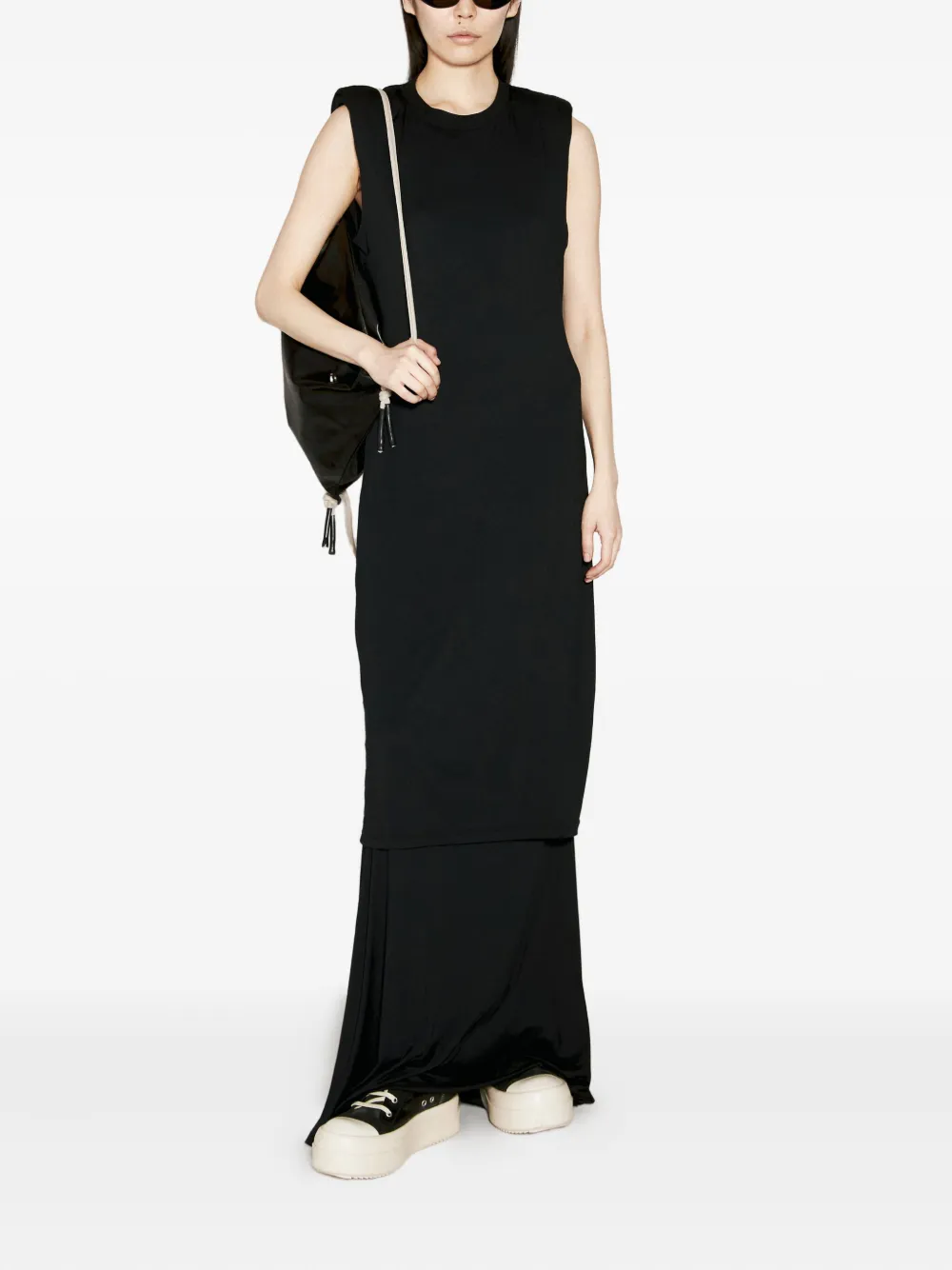 032c layered shoulder-padded maxi dress Zwart