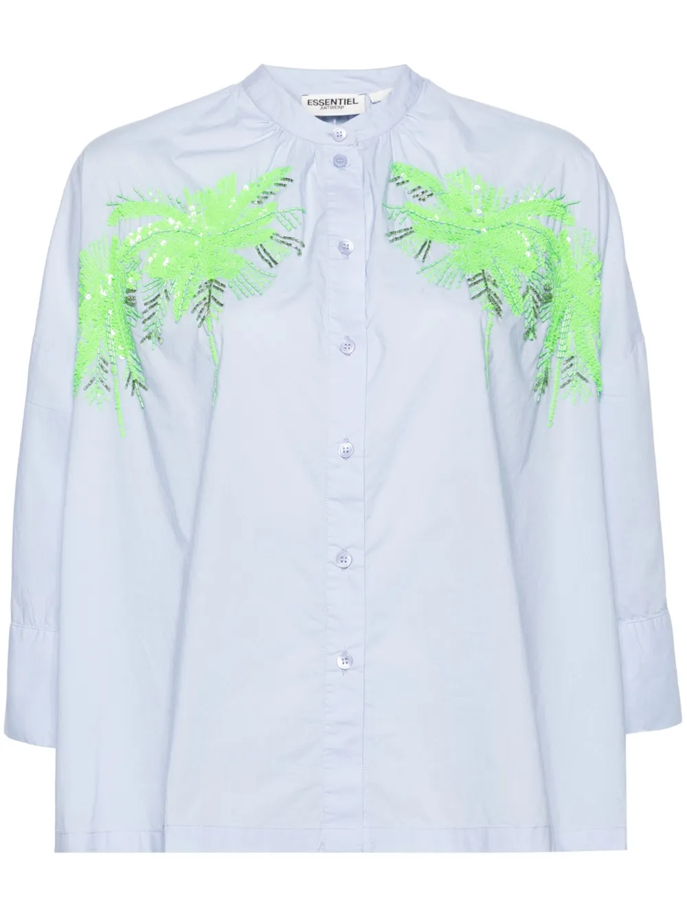 Essentiel Antwerp Blouse met geborduurde palmboom Blauw