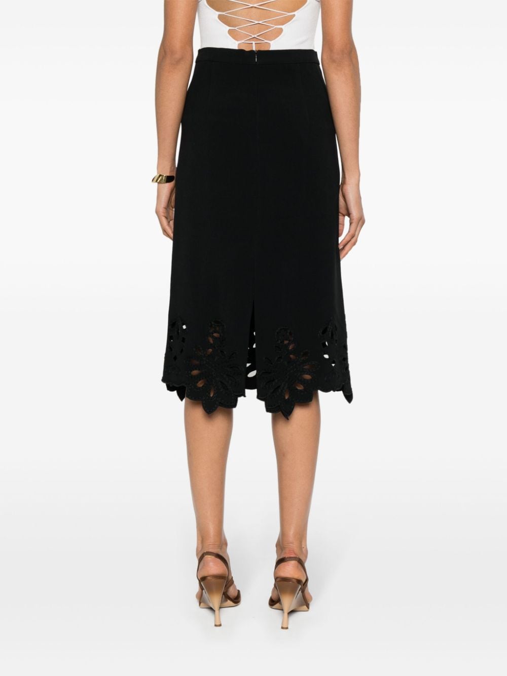 Shop Ermanno Scervino Broderie-anglaise Midi Skirt In 黑色