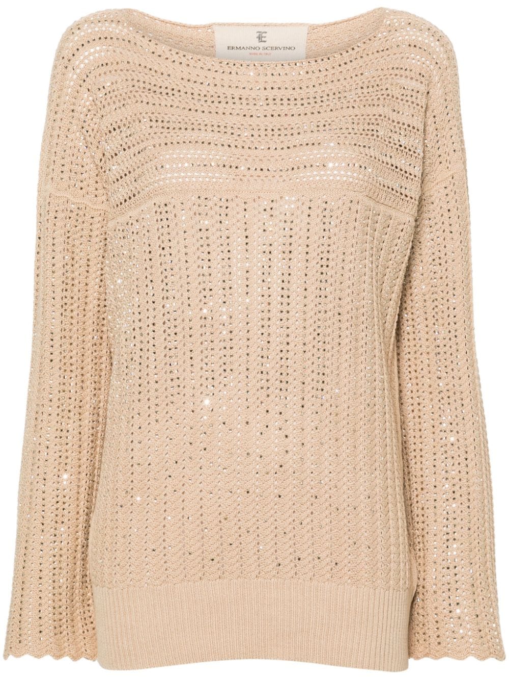 Image 1 of Ermanno Scervino crystal-embellished open-knit jumper