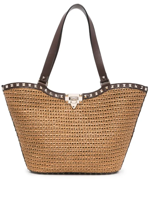 Woven raffia tote top