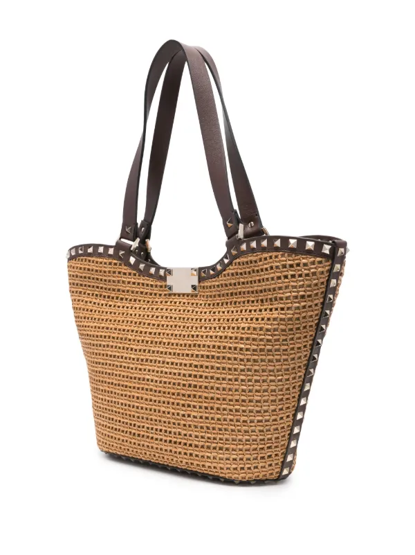 Valentino Garavani Rockstud woven raffia Tote Bag Farfetch