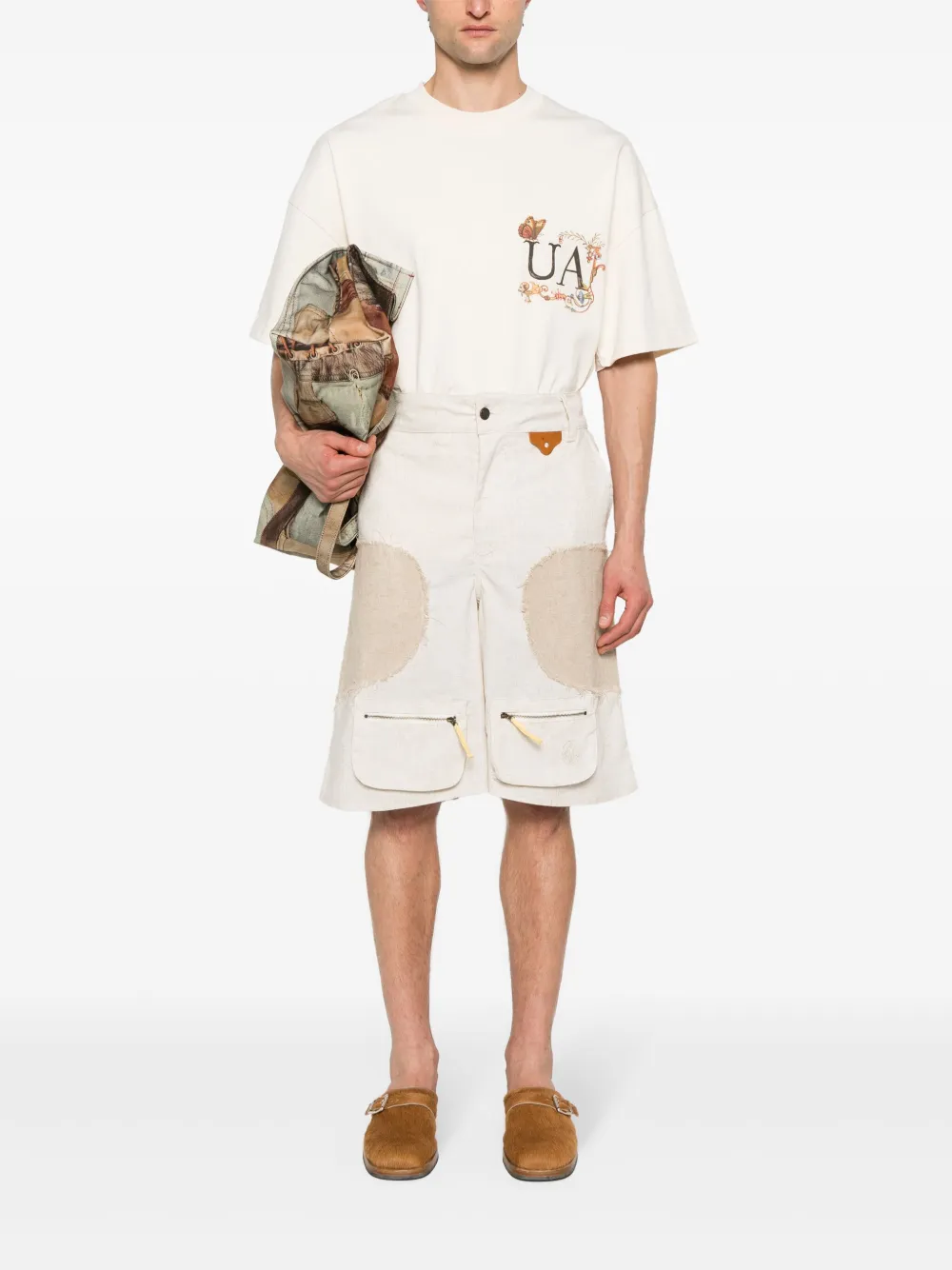 Shop Untitled Artworks Terrain Patch-detail Shorts In Neutrals