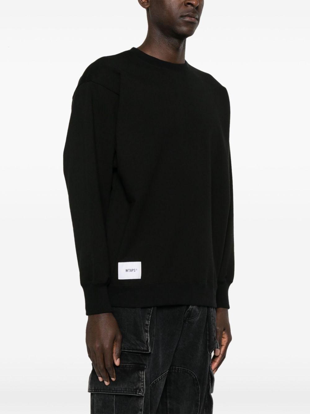 Shop Wtaps Logo-patch Cotton Sweatshirt In Black