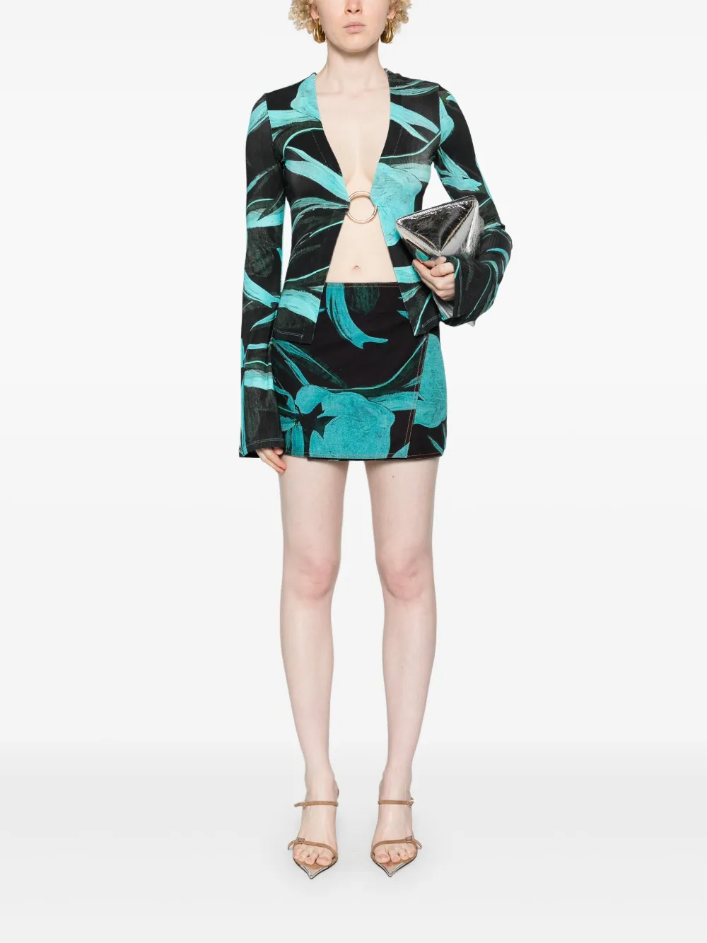 Louisa Ballou ring-detail floral-print cardigan - Blauw