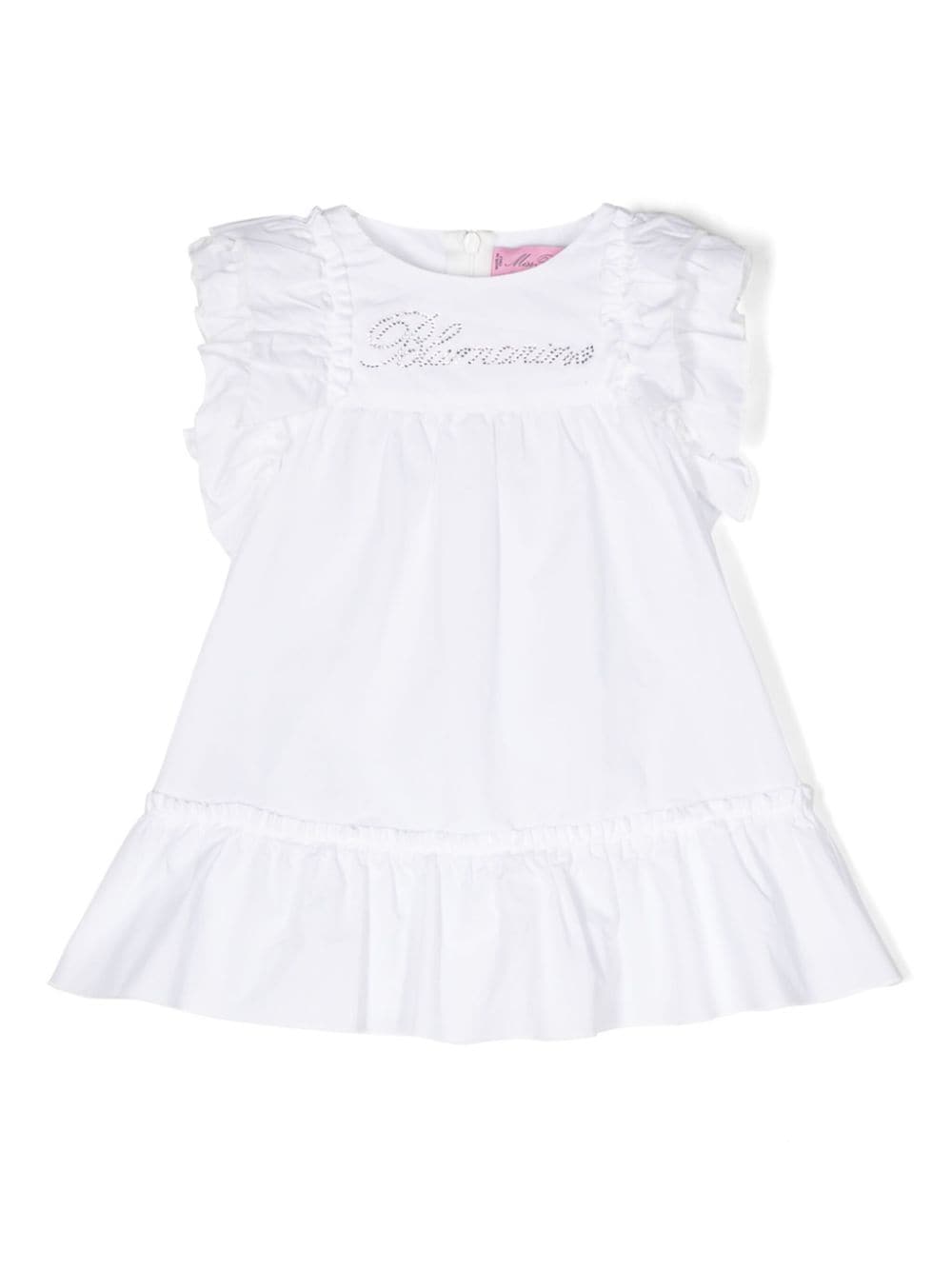 Miss Blumarine Babies' 水钻logo棉连衣裙 In White