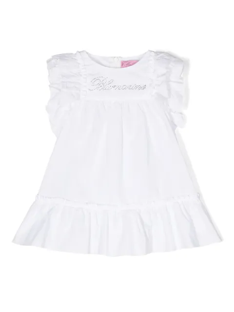 Miss Blumarine rhinestone-logo cotton dress