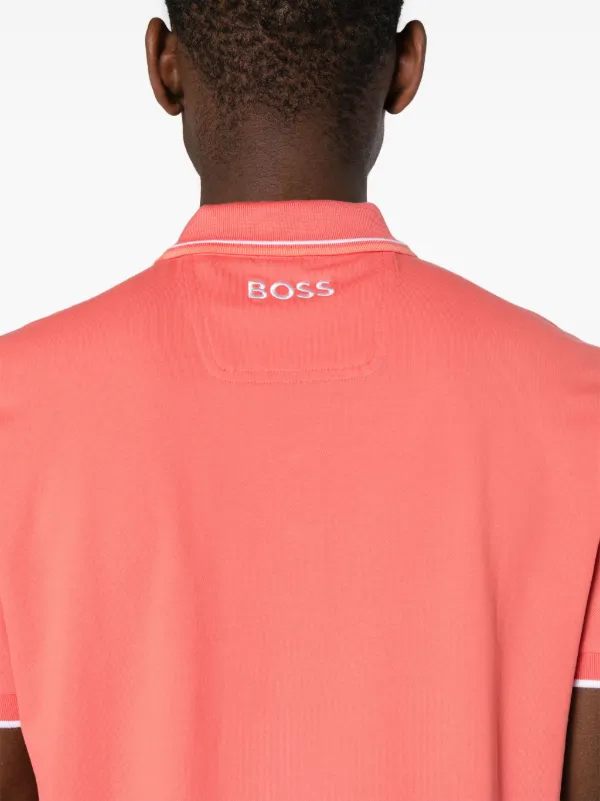 BOSS logo embroidered Pique Polo Shirt Pink FARFETCH AO