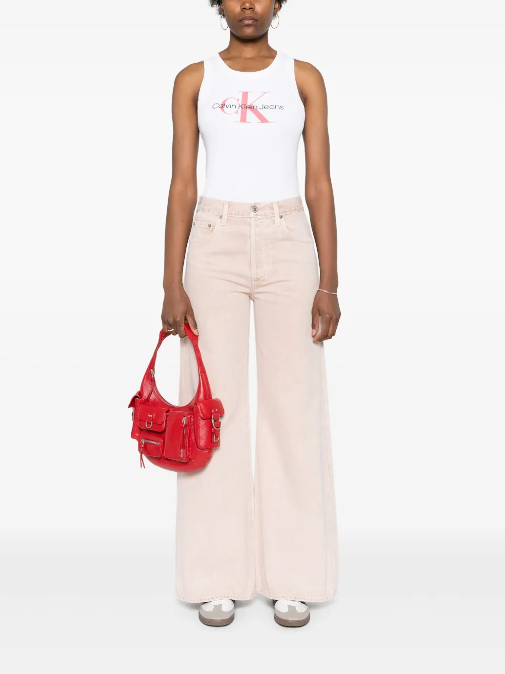 Calvin Klein logo-print ribbed tank top - Wit