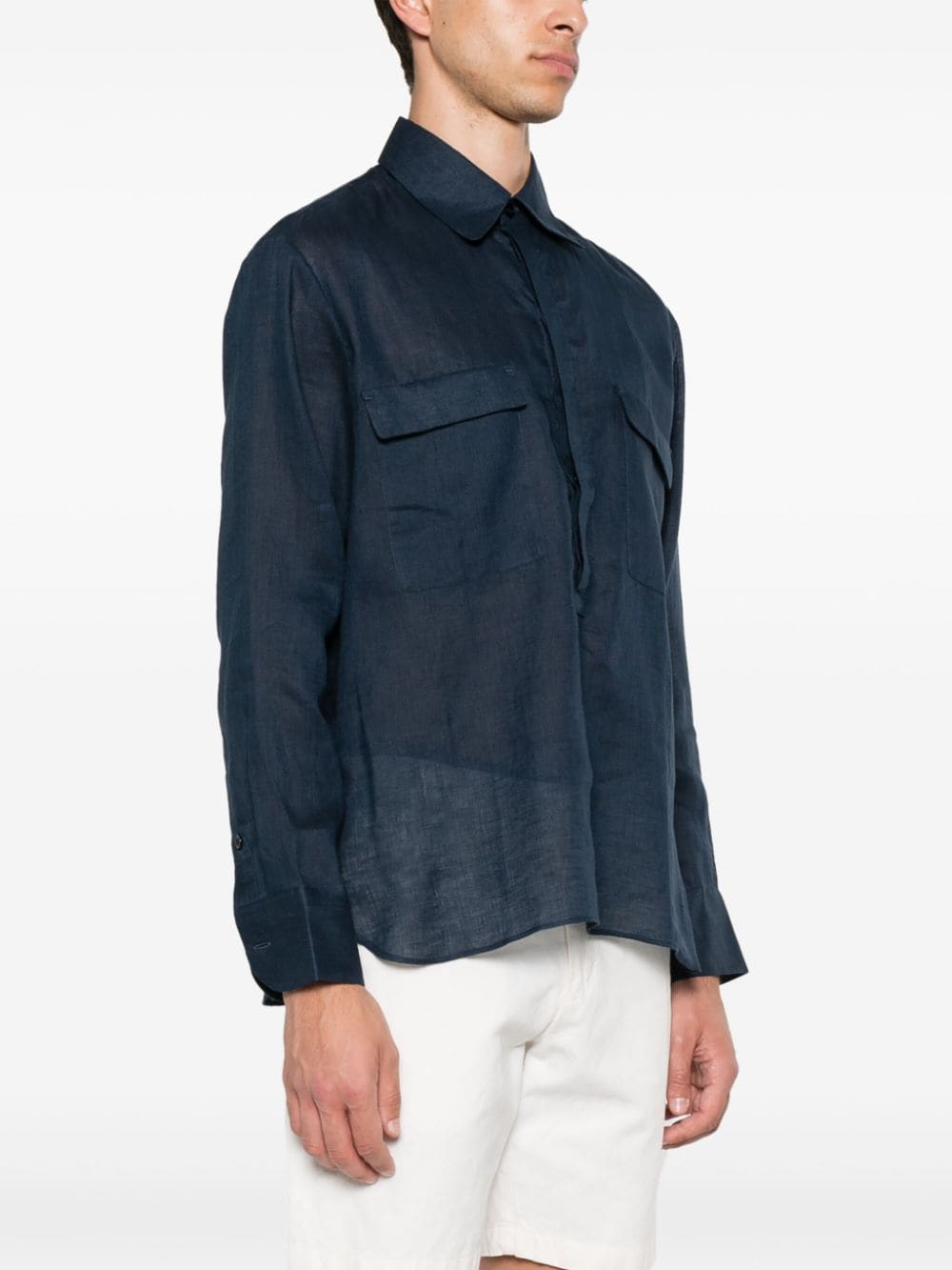 Shop Pt Torino Long-sleeve Linen Shirt In Blue