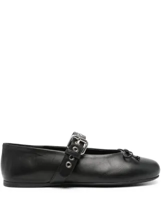 Miu Miu Leather Ballerina Shoes Black FARFETCH CH