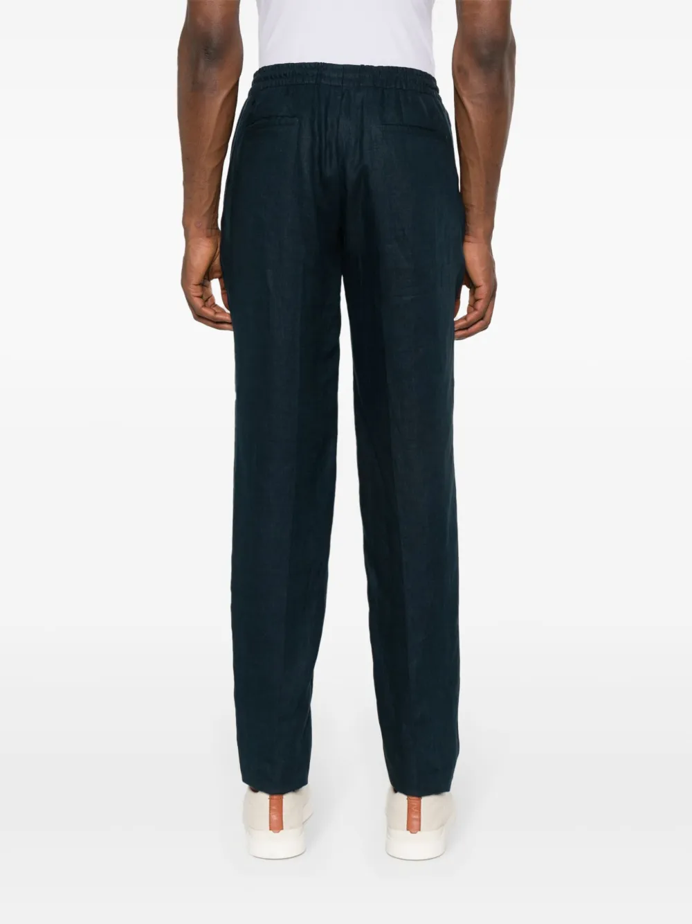 Shop Kiton Linen Tapered Trousers In Blue