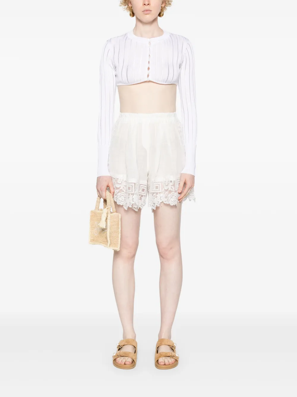 MAURIZIO MYKONOS corded-lace linen blend shorts - Wit