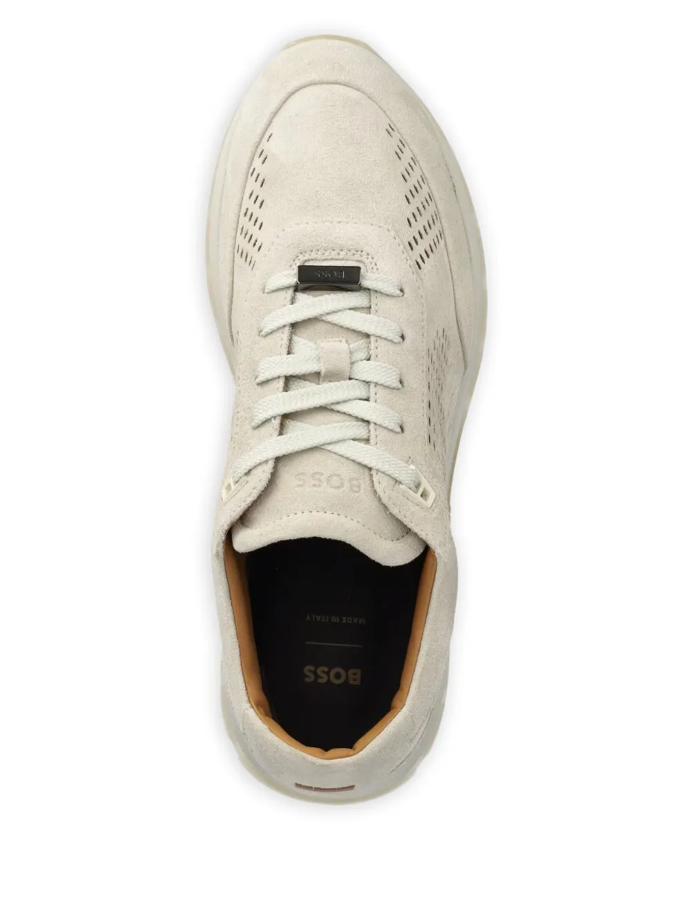 BOSS Zac suède sneakers met geperfoeerde details Beige