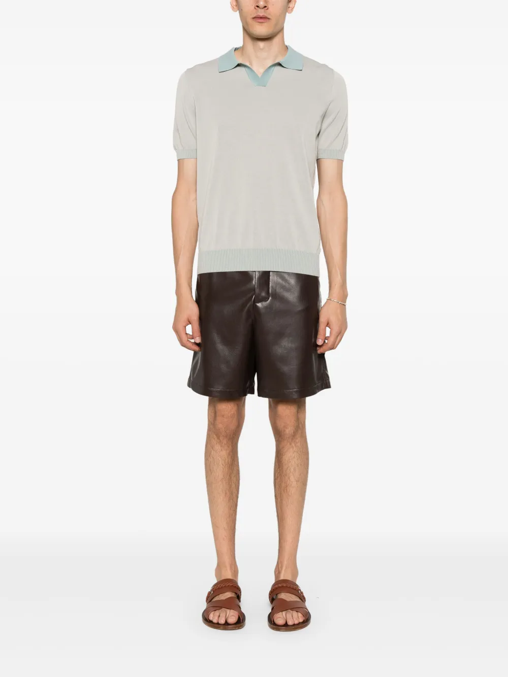 D4.0 Gebreid poloshirt met contrasterende kraag - Beige